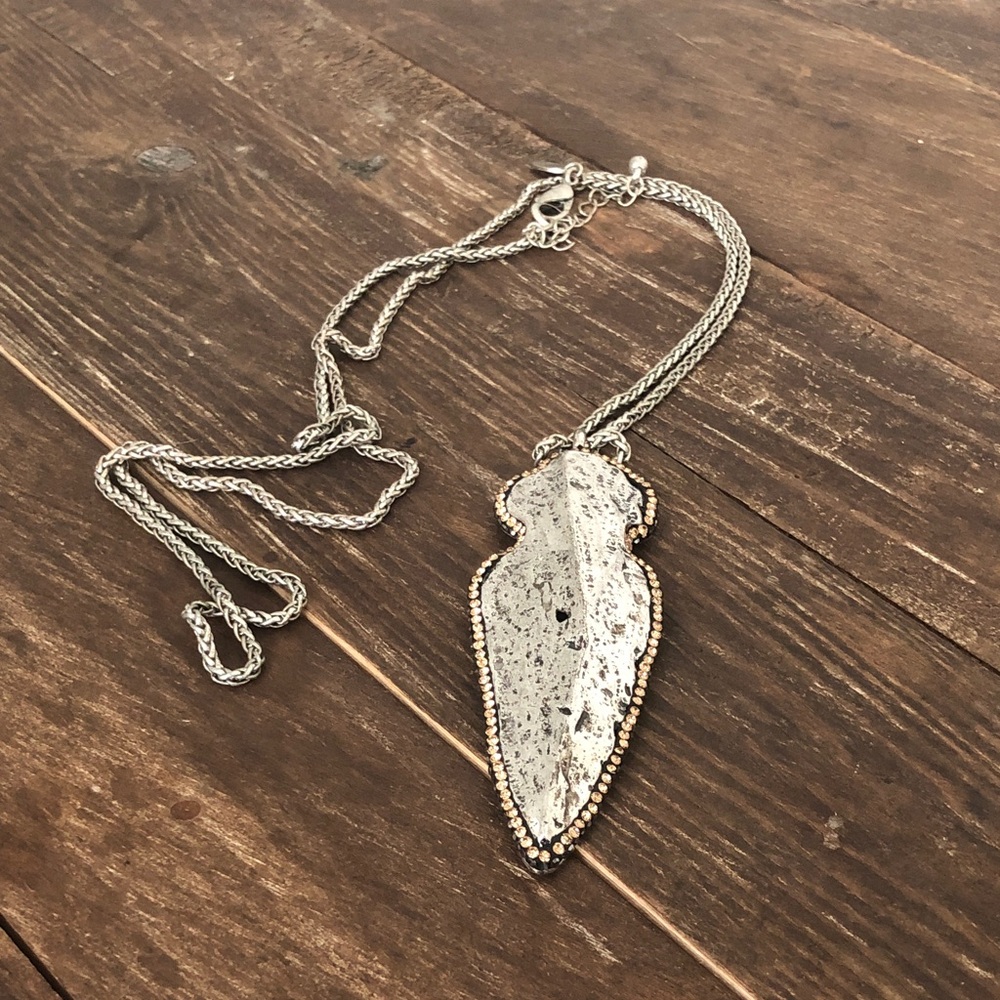 Charming Charlie Silver and Gold Textured Pendant Necklace